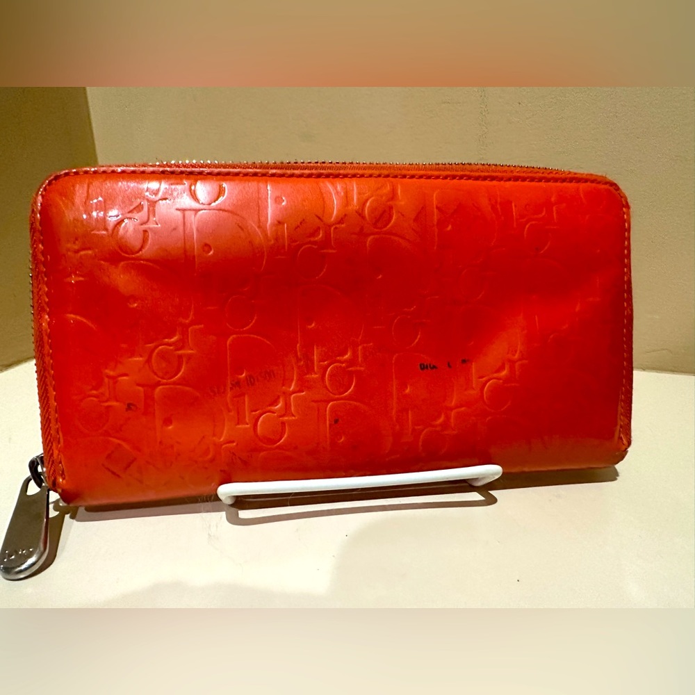 Dior Trotter Patent Orange Long Zip Wallet